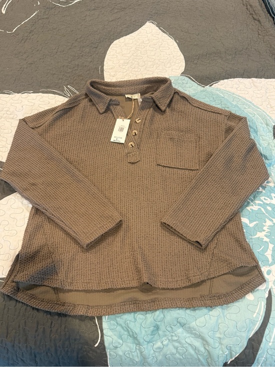 new in Tops - Waffle Knit Long Sleeve Polo - Brown large